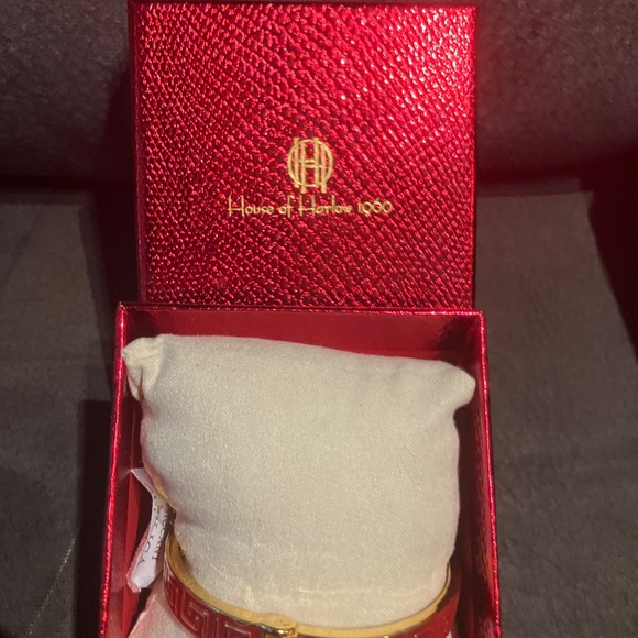 House of Harlow 1960 Bangle Bracelet Gold tone W/Red Design - Picture 2 of 5